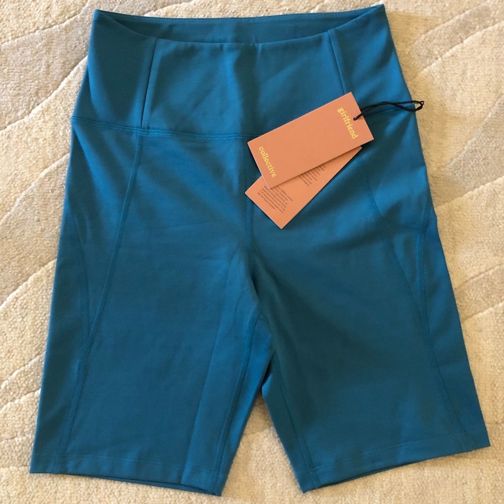 Girlfriend Collective High Rise Bike Shorts Teal Blue Medium NWT